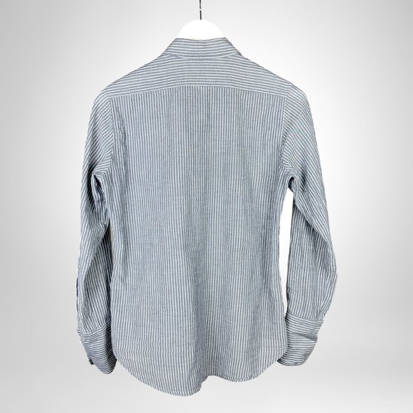 Nili Lotan NL Blue and White Pinstripe Pocket Buttoned Shirt - Picture 2 of 7